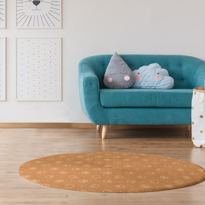 Tapis jaune en phases de lune monochrome, Rond 5 pi