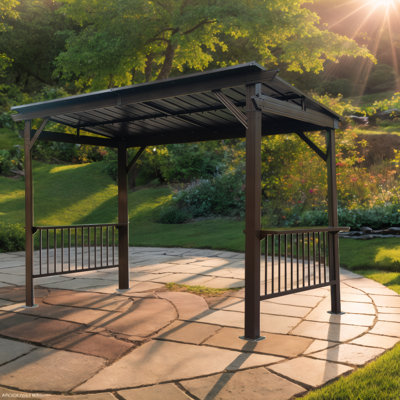 Metal Permanent Grill Canopy 6.5x12FT - Hardtop Gazebo w/ Sloping Galvanized Roof & Shelves for Lawn