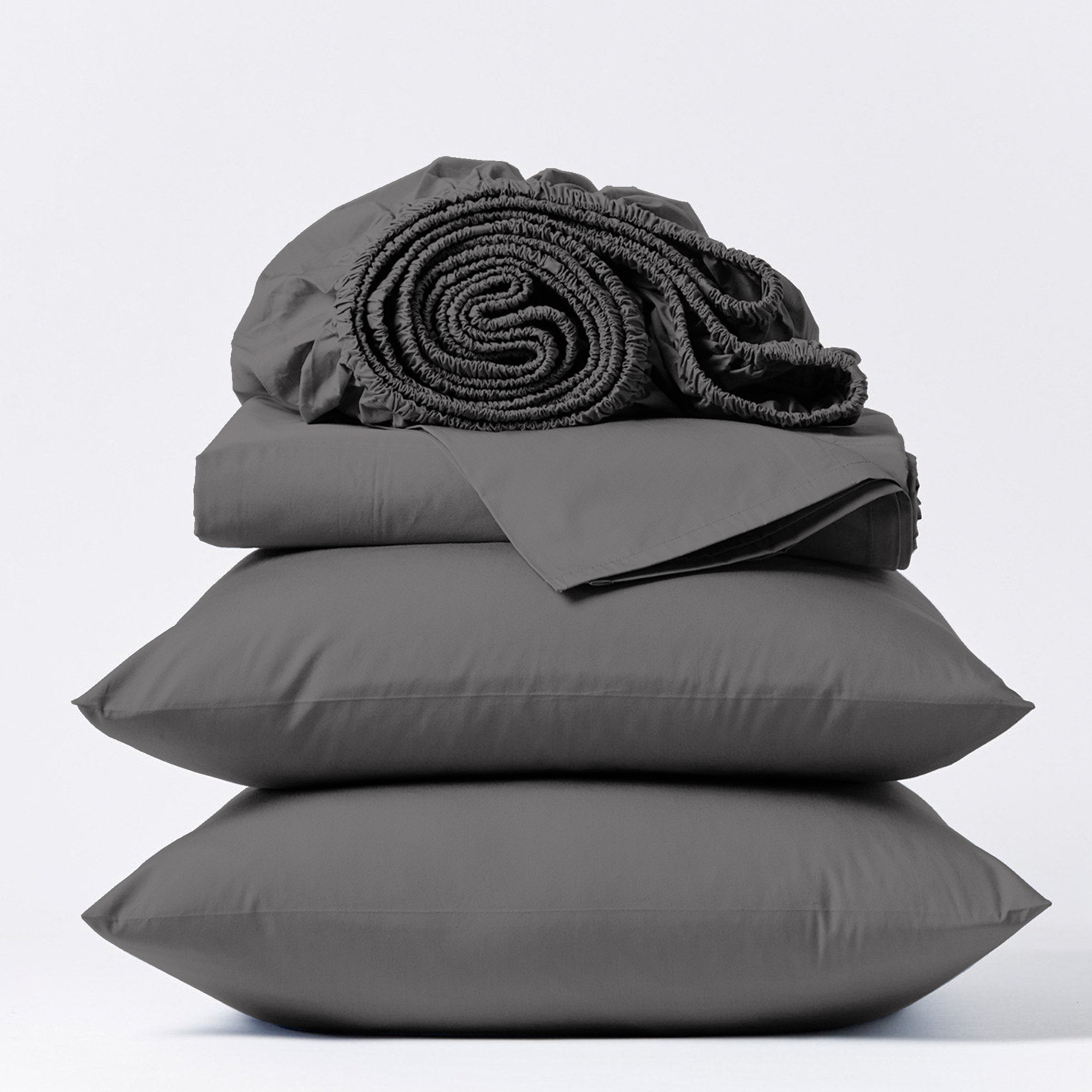 Adelaja 300 Thread Count Organic 100% Cotton Cool & Crisp Percale Weave Sheet Set, Dark Gray, Queen