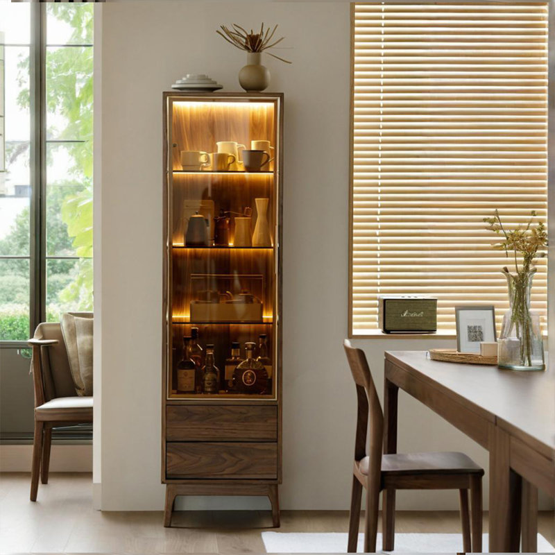 Armoire à vin 19,68 po en bois de noyer noir et verre