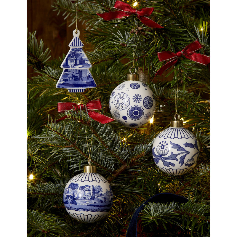 Spode Blue Italian Christmas Bauble Florals