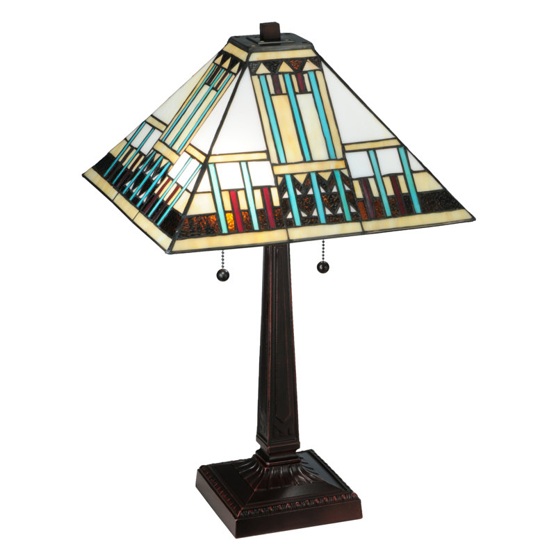 Prairie Peaks Mahogany Bronze 2-Light Outdoor Stained Glass Lamp