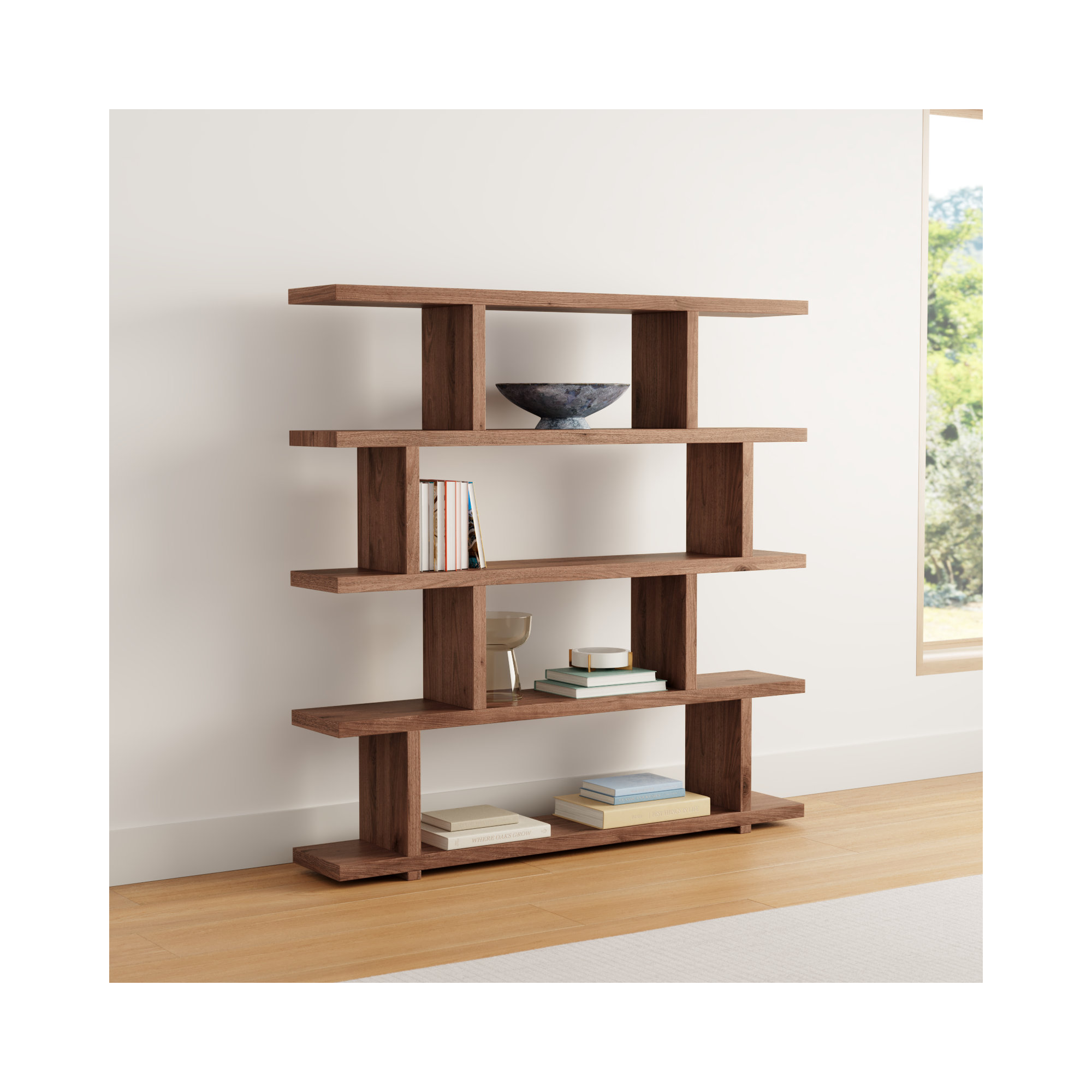 Annora Wide Bookcase, Walnut