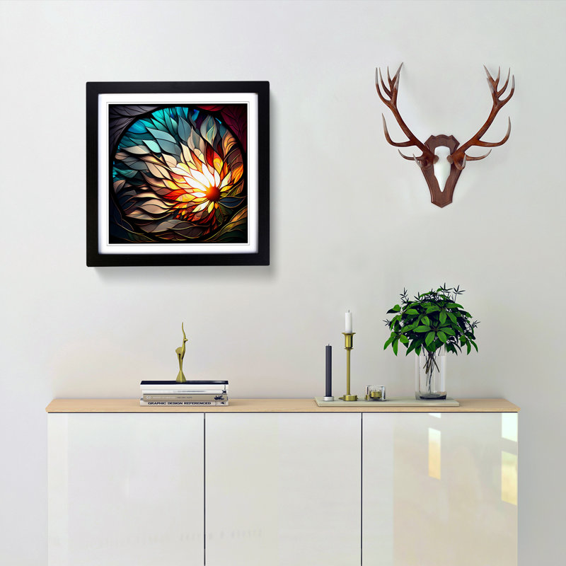 Sun Stained Glass Effect - Framed Print, Black