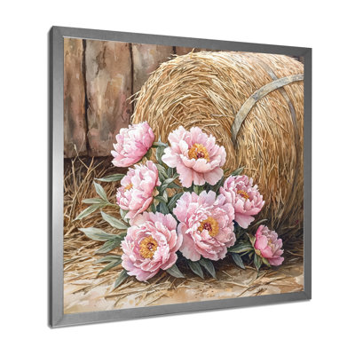Pivoines par la pile de balles de paille - art mural pivoines pour le salon