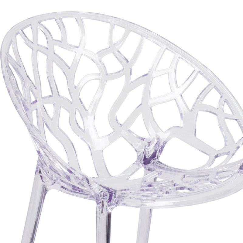 Helskdg Transparent Oval Shaped Stacking Side Chair with Artistic Pattern Design