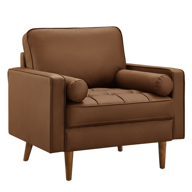 Upholstered Vegan Leather Accent Armchair, Brown Faux Leather