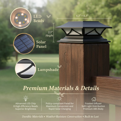 Solar Post Cap Lights (Set of 6) with 2 Color Modes, Waterproof Deck & Fence Lights for 4x4, 5x5, 6x6 Vinyl or Wood Posts