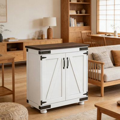 Buffet de cuisine au look moderne, grain de bois vieilli, tablette réglable, support en pin, charnières en métal, armoire de rangement facile à nettoyer avec bois blanc et brun, pieds, pointe, taille 31,1 po