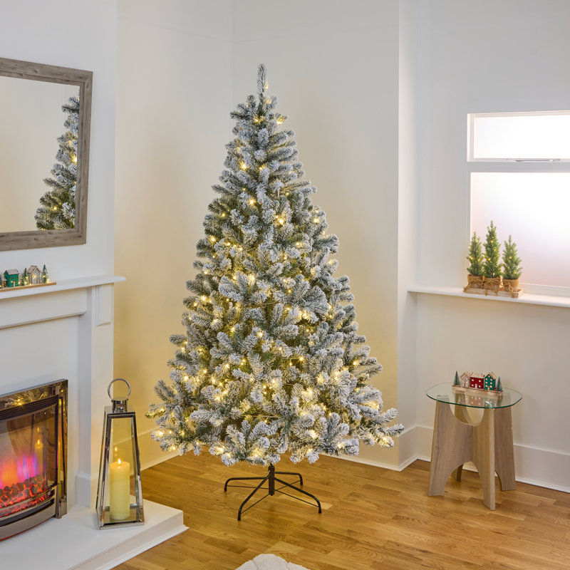 2.1m Pre-lit Flocked Woodcote Spruce Christmas Tree