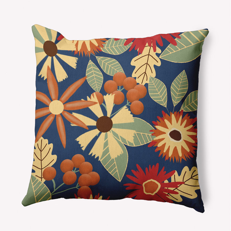 Fall Floral Accent Pillow, Square, 18"H x 18"W, Navy