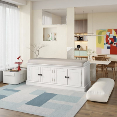 Upholstered Storage Bench with 2 Cabinets