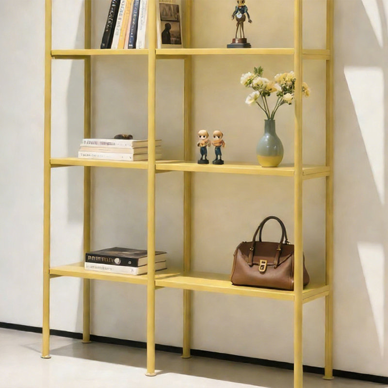 Cream Style Yellow Metal Display Shelf, (4 Shelves) 61.02"H x 59.06"W x 11.81"D