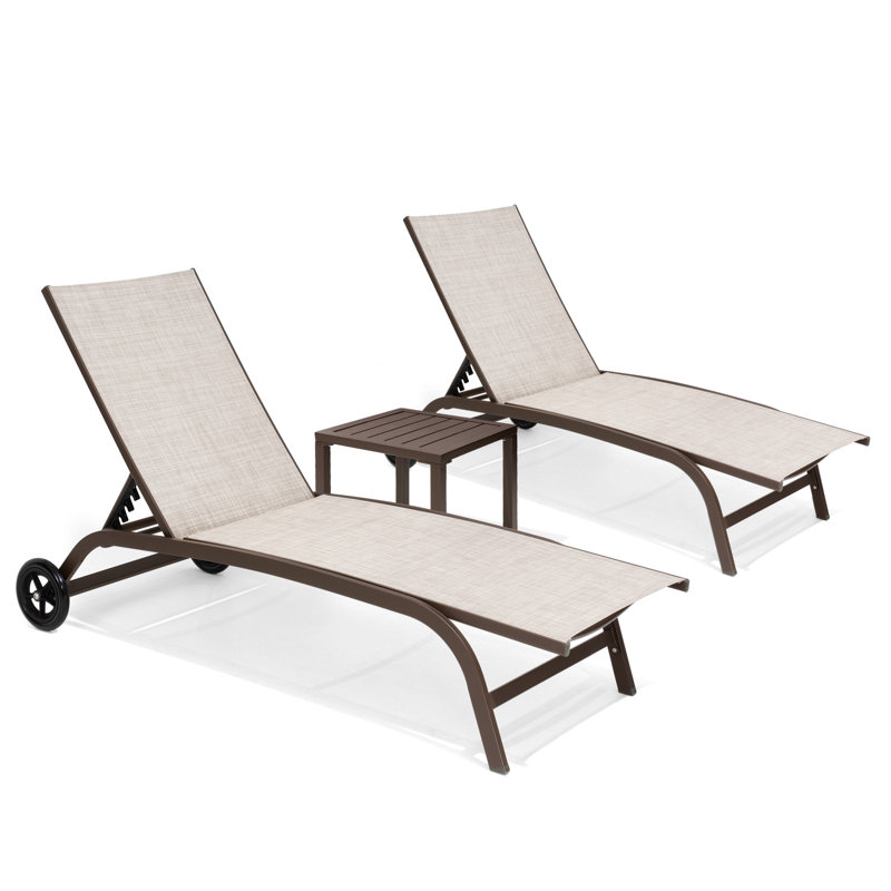 Ensemble de chaises longues inclinables 66,93 po Maeley, Beige