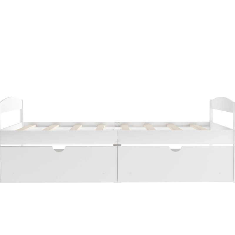 Lit simple blanc avec tiroirs - lit plateforme exquis pratique et durable, espace de tiroir pratique