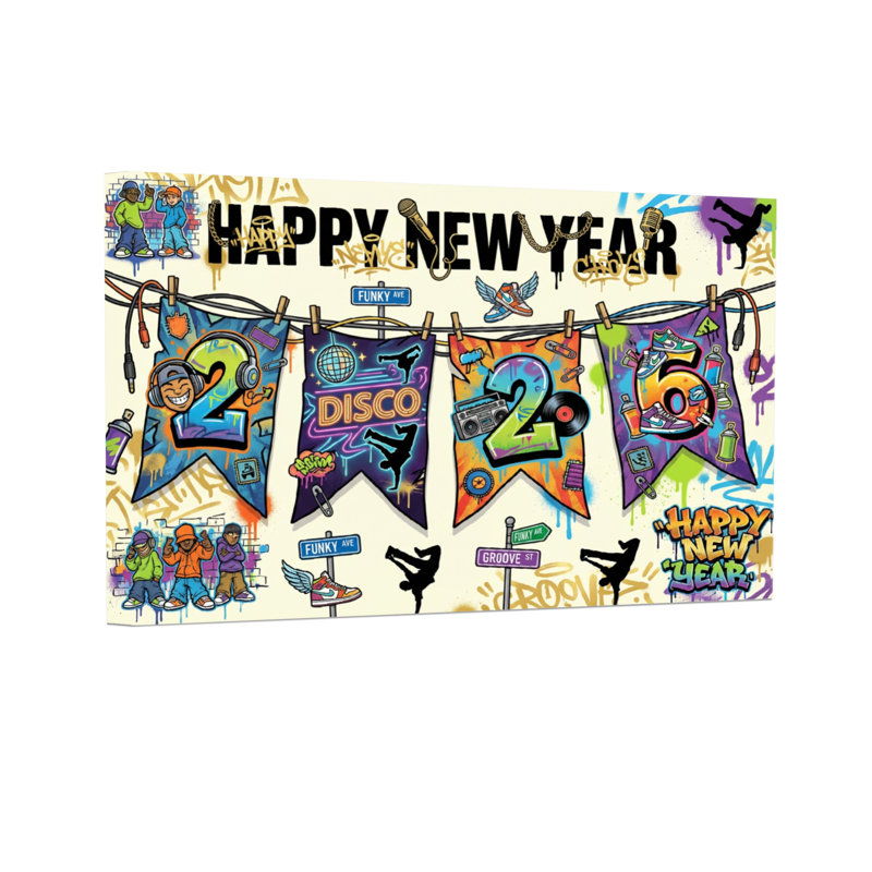 Fashion Happy New Year 2025 Disco Party Fun, H 20 po x l 30 po