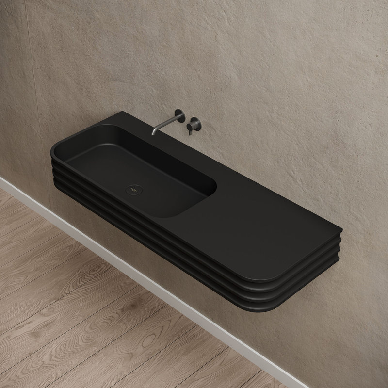 MonBlari 31.5" X 18" Rectangle Solid Surface Matte Black Wall Mount Sink Fluted Bathroom Sink, Matte Black
