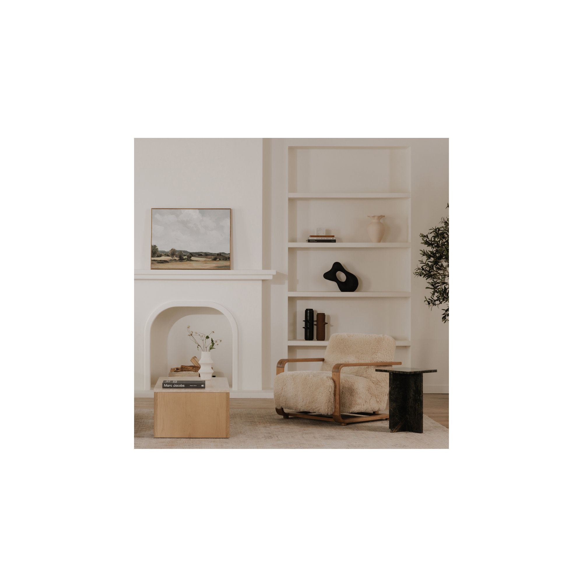 Nellie LOUNGE CHAIR, Cream Faux Fur