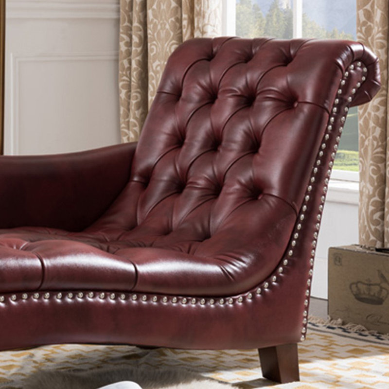 Chaise longue élégante de qualité loisir, Accoudoir à droite (vu de face), Vin rouge, Brun foncé/or