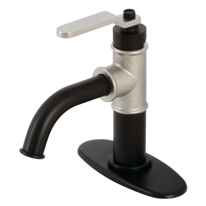 Kingston Brass Whitaker Single-Handle 1-Hole Deck Mount Bathroom Faucet with Push Pop-Up and Deck Plate, Antique Copper
