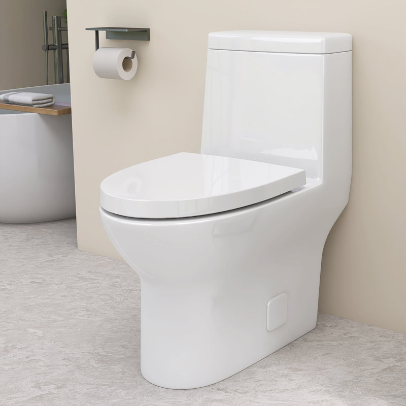 One Piece Toilet With Comfort Height And Soft-Closing Seat, Poweful Dual Flush 1/1.6 GPF,  Standard Toilet For Bathroom, Ceramic Nano-Glazed Surface, Full Skirted