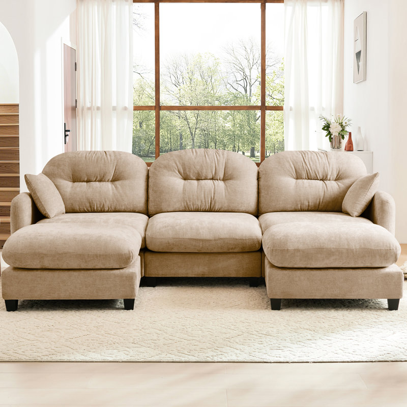Canapé d'angle modulaire Camel 3 places avec dossier plissé, combinaison flexible, installation facile, 2 coussins décoratifs, installation facile.