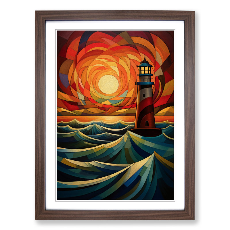 Lighthouse No.2 - Single Picture Frame Print on Wood, Walnut Framed, 64cm H x 46cm W x 2cm D