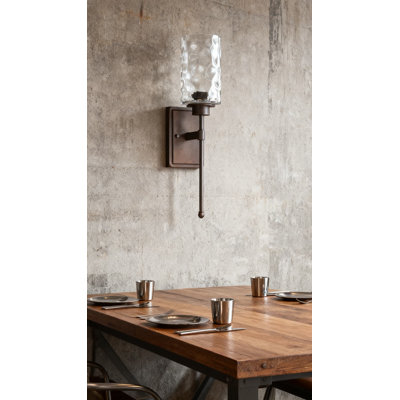 Applique murale avec abat-jour en verre transparent, éclairage de salle de bain 1 lumière au fini bronze foncé classique pour le couloir du salon de la chambre à coucher