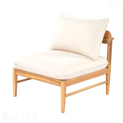 Canapé d'extérieur en bois d'acacia sans accoudoirs, finition teck clair avec coussin beige
