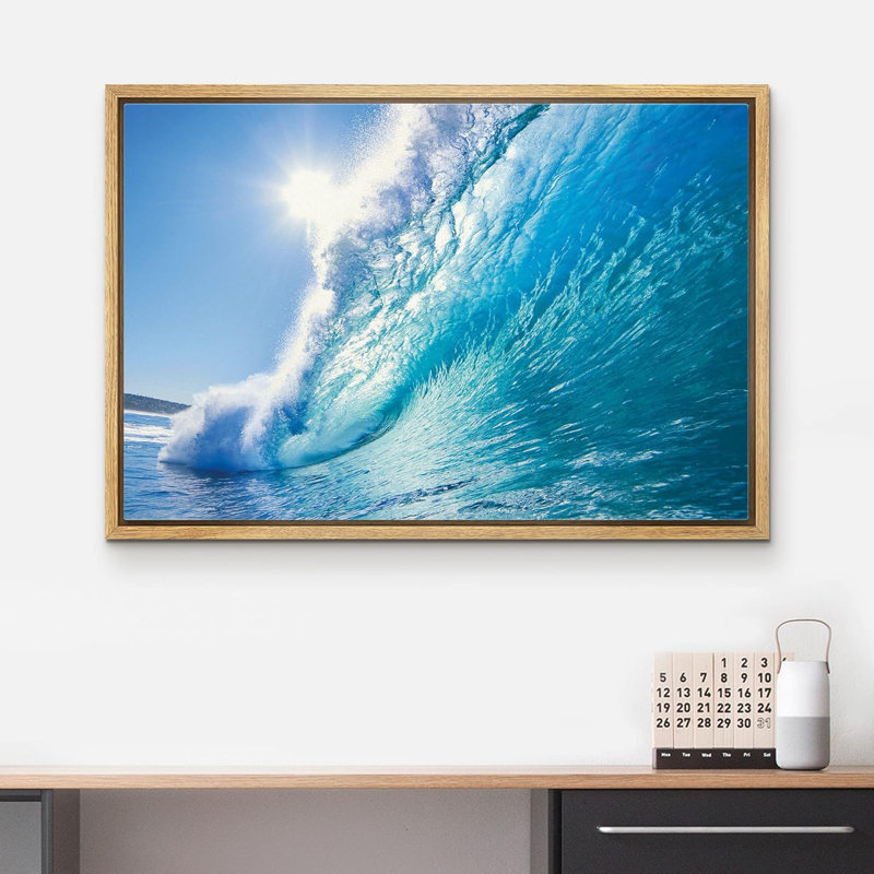 «Coastal Beach Surf a Tropical Blue Wave», art sur toile, H 24 po x l 36 po, Cadre naturel flottant