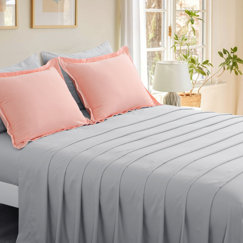 Ensemble d'édredon en microfibre 5/7-pièces , Édredon pour grand lit simple + 4 pièces supplé, Rose / gris clair