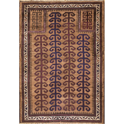 Brown Earth Tone Color Antique Tribal Muslim Prayer Design Afghan Baluch Rug