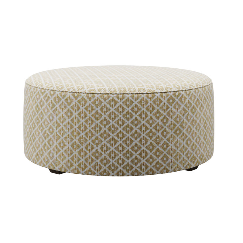 Weigand 39" Wide Round Abstract Cocktail Ottoman, Owen Straw Polypropylene/Olefin