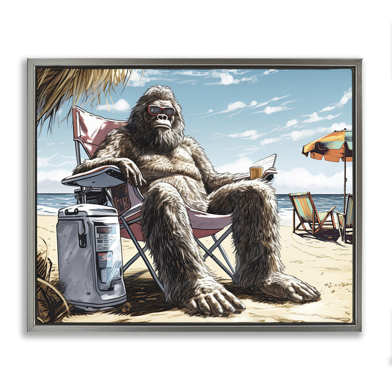 «Big Monster on Beach», art mural par Jim Baldwin, Cadre flottant gris lustré, H 25 po x l 31 po