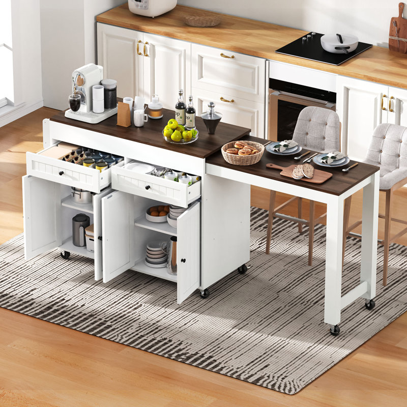 Kitchen Island, White/Brown