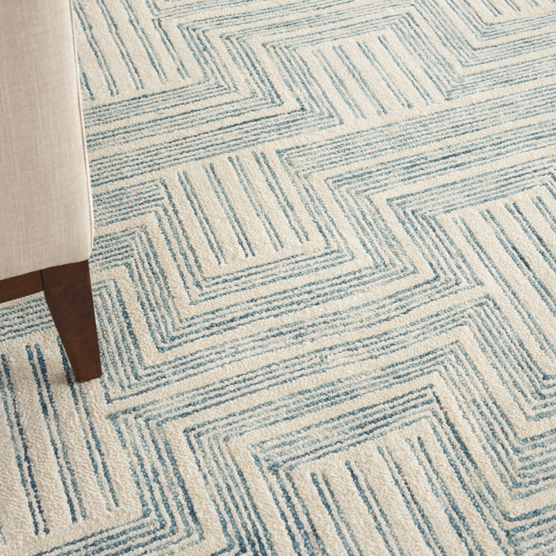Farhaad 8' x 10'6" Ivory/Turquoise Modern Indoor Rug, Rectangle 8' x 10'6"
