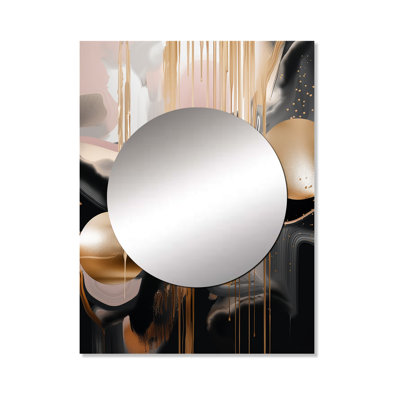 Gold And Black Marble Expression II - Marble Decorative Mirror, Gold Large Wall Mirror, Printed Metal Art