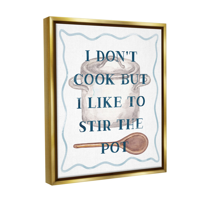 «Funny Stir The Pot» par Lil 'Rue sur toile, Cadre flottant métallique doré, H 31 po x l 25 po