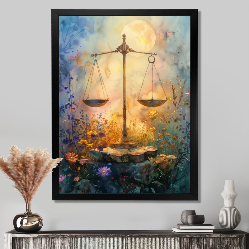 «Blue Astrology», impression d'art mural jaune et bleu, H 20 po x l 12 po x P 1 po, Cadre simple noir