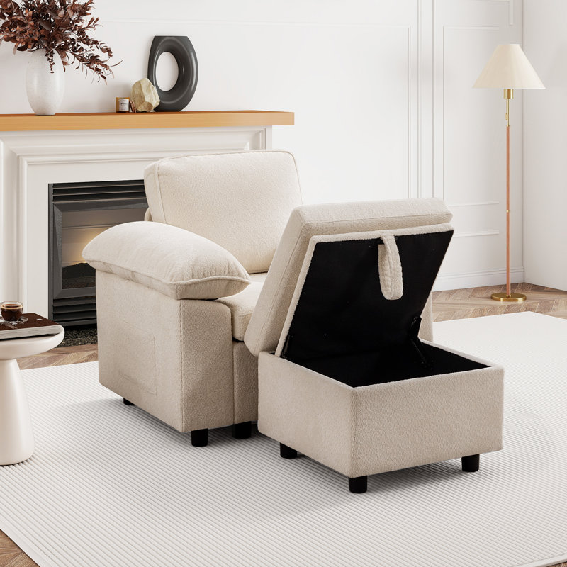 Waldorf 40.2" 1-Seat Sofa Chair with Ottoman, Beige