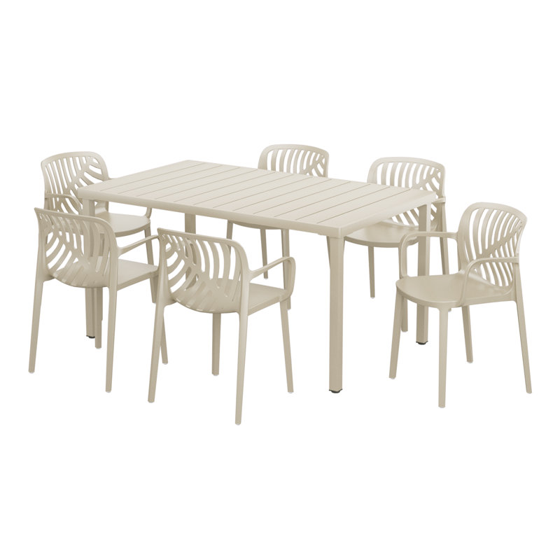 6-Person Outdoor Rectangular Dining Set, Beige