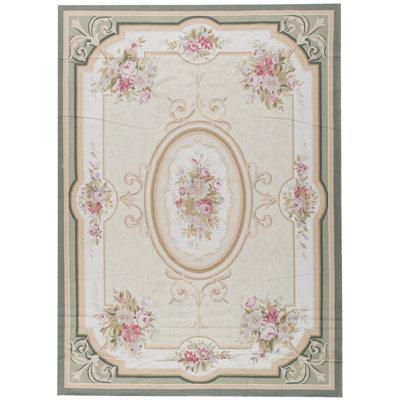 Hand-Knotted High-Quality Gold and Green Area Rug