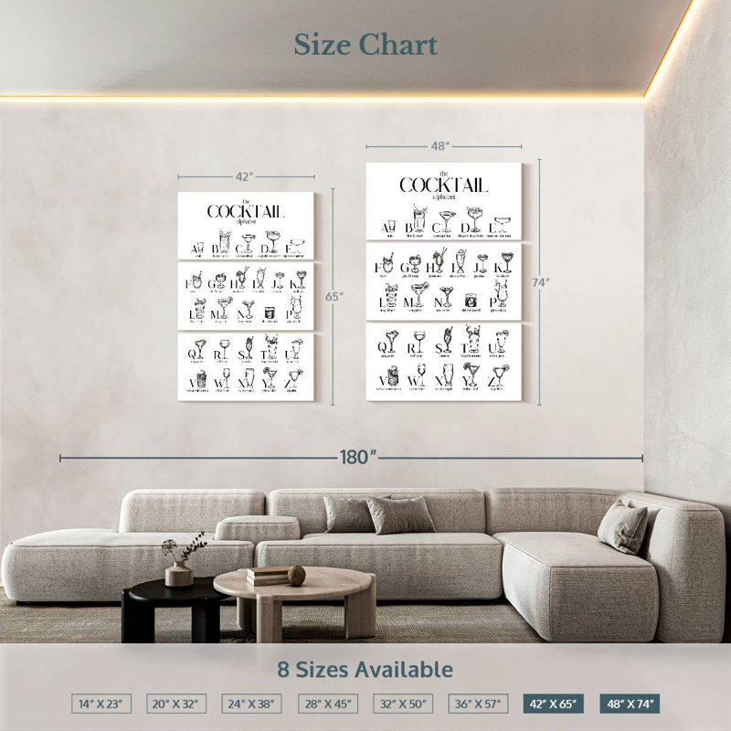 Yarlin Cocktail Alphabet Chart, 74" H x 48" W