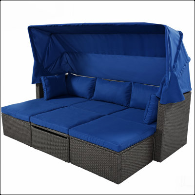 Outdoor Patio Rectangle Daybed with Retractable Canopy