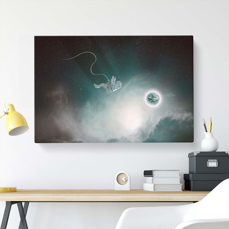 Lone Astronaut In Outer Space In Abstract - Wrapped Canvas Print, 60cm H x 91cm W x 3cm D