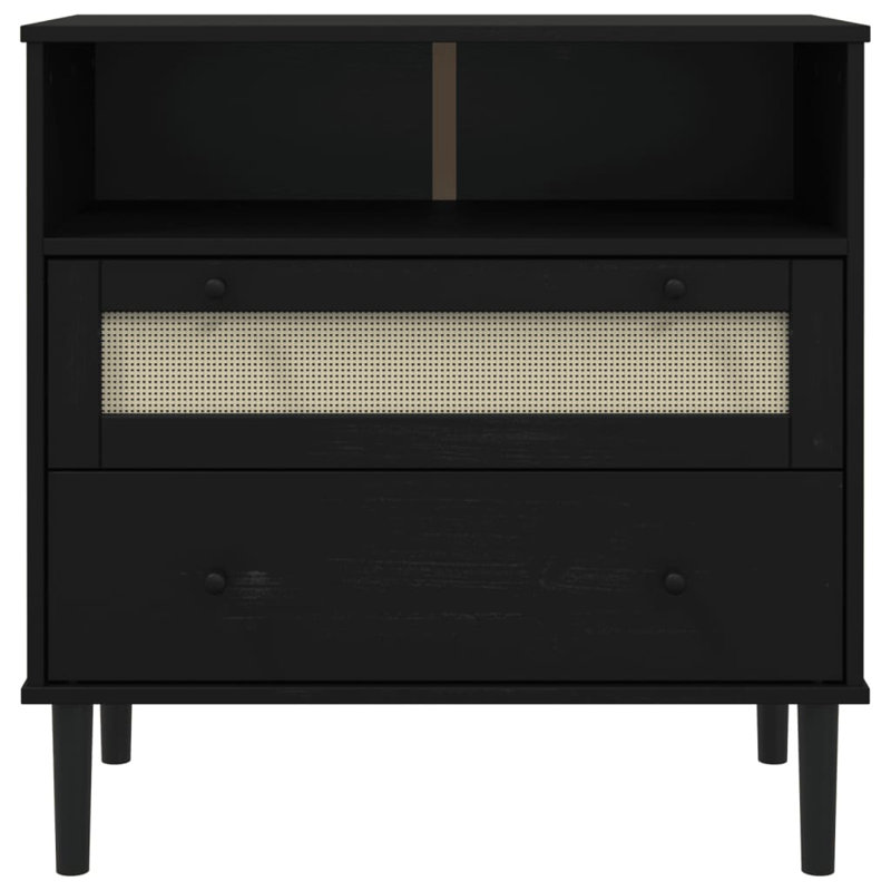 80cm Sideboard Rattan Look, Black