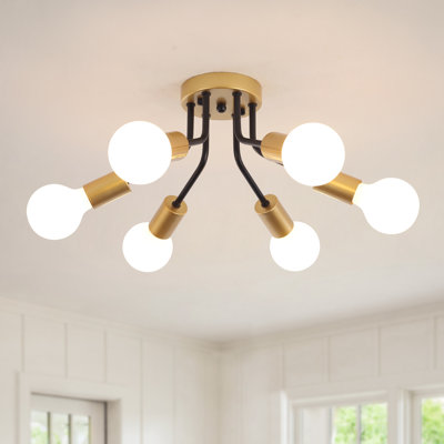 Fashionette 6-Light 14.76" Sputnik Sphere Industrial Linear Semi Flush Mount Ceiling Light