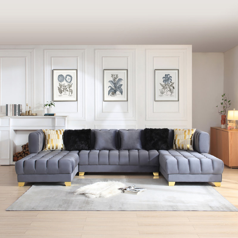 Canapé modulaire double en U Addilyn Marigold Velvet, Velours gris