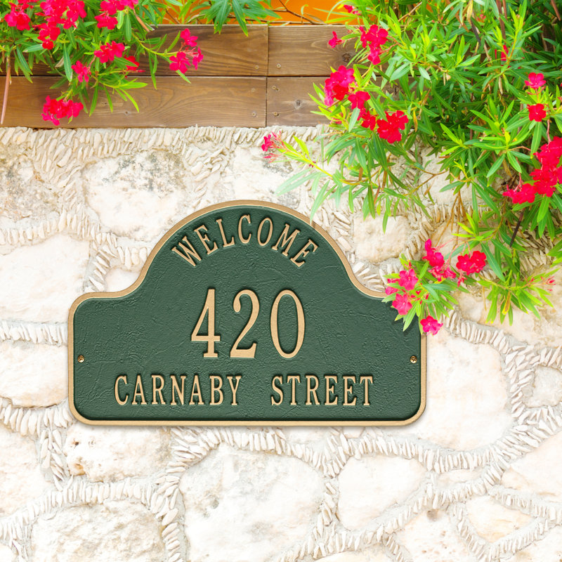 Plaque d'adresse murale Lexy Welcome 2 Line, Vert/doré, Oui