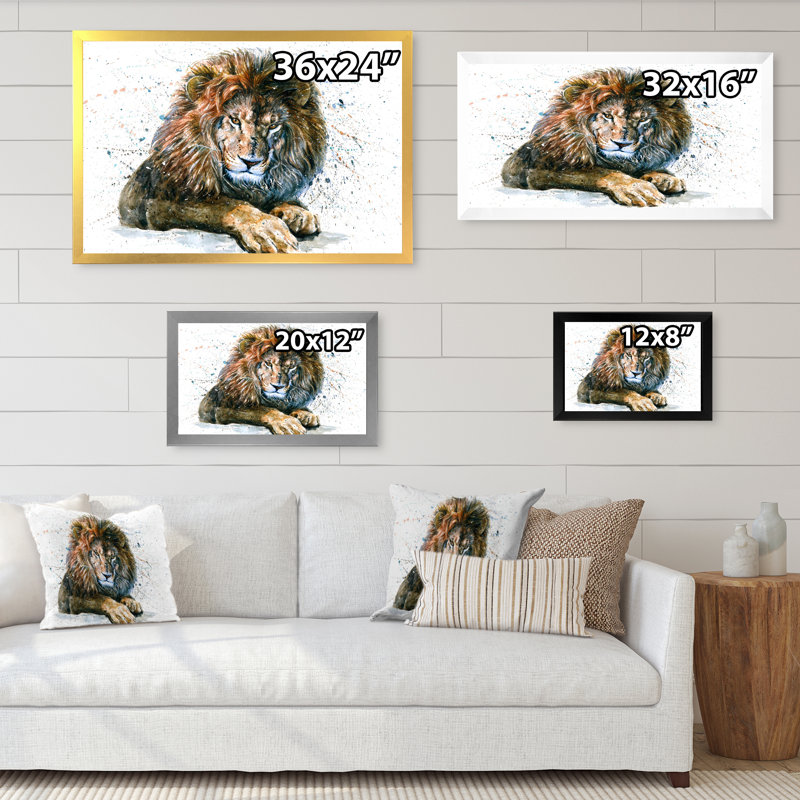 Lion Animals Wild Cat - Print on Canvas, Black Picture Framed, 8" H x 12" W x 1" D